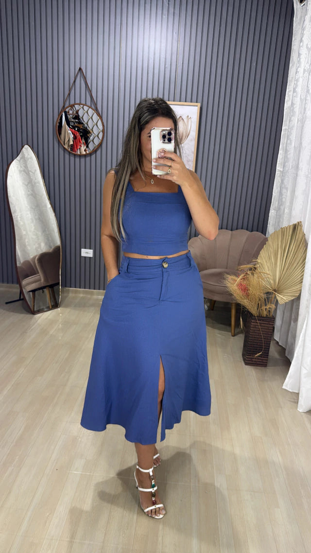 Conjunto saia MIDI linho