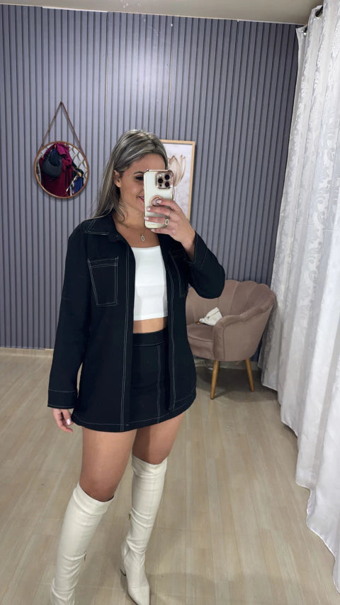 Conjunto shorts saia camisa