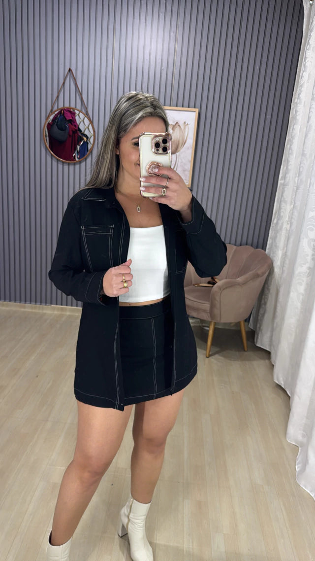 Conjunto shorts saia camisa