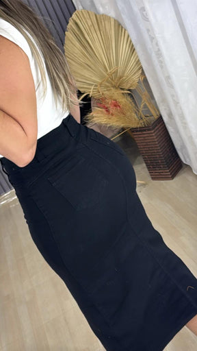 Saia jeans midi preta