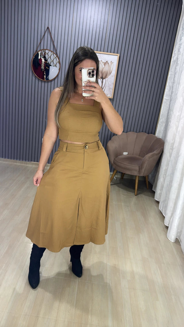Conjunto saia MIDI linho
