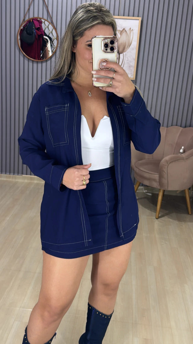 Conjunto shorts saia camisa